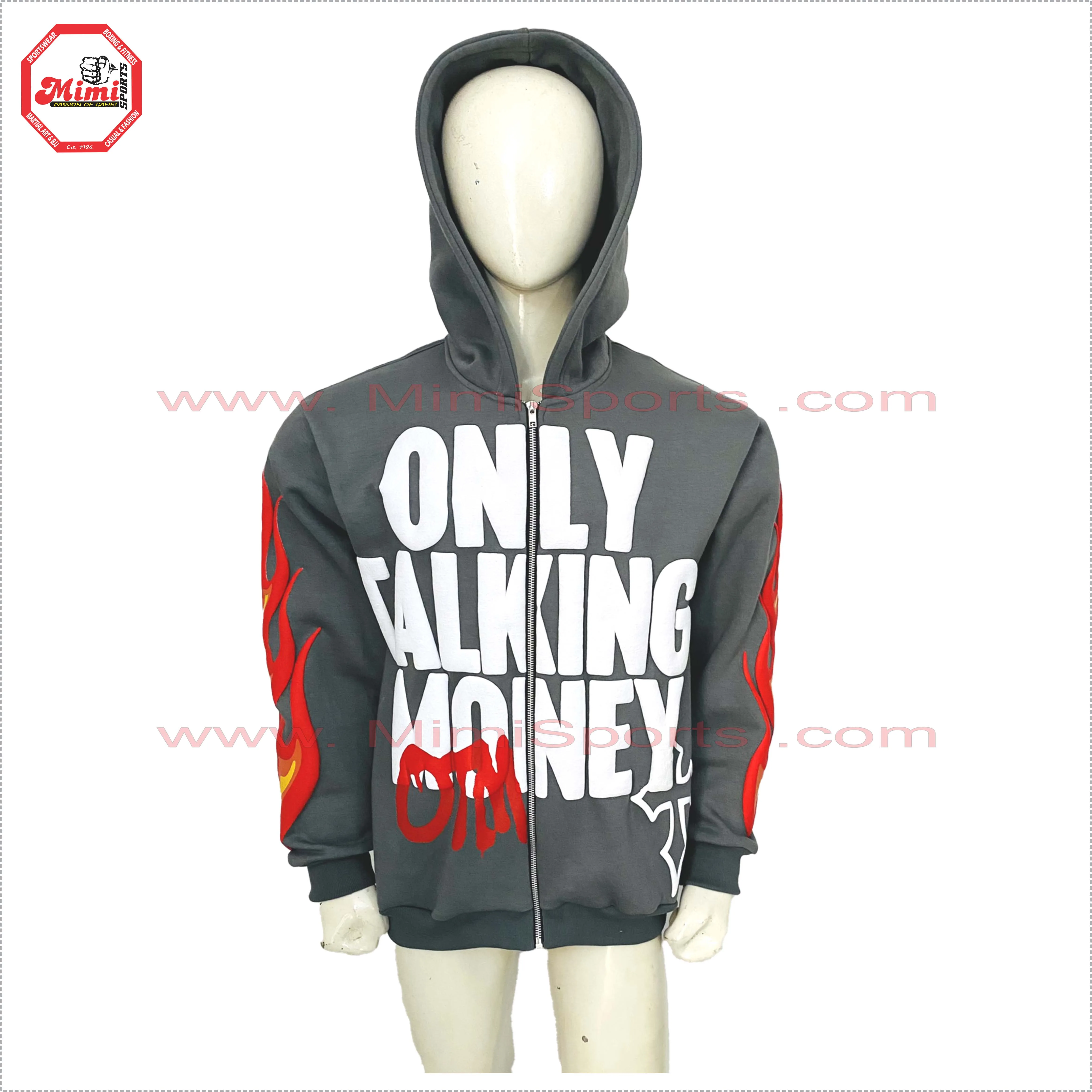 Wholesale Full Face Zip Hoodie Black Heavy Weight 100 Cotton 3d Puff