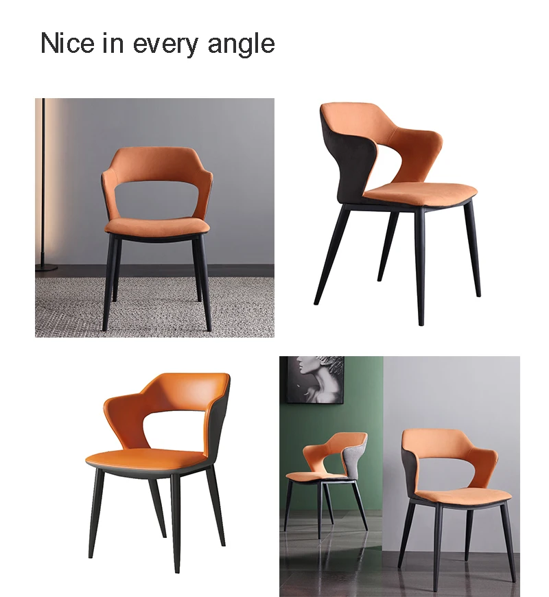 Nordic Black Modern Hotel Leather Designer Italian Style Dining Chair Curved Back Diningroom