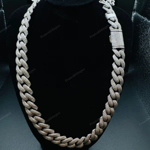 14mm 18inch 925 Sterling Silver Cuban Chain Gold Plated Hip Hop Style VVS Lab Created Moissanite GRA Certificate Link Party