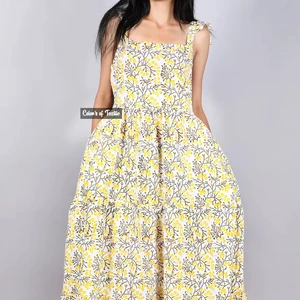 Autumn Collection Hand Block Printed Cotton Dress 100% Indian Cotton Solid Pattern Maxi Length Sustainable Long Dress For Women