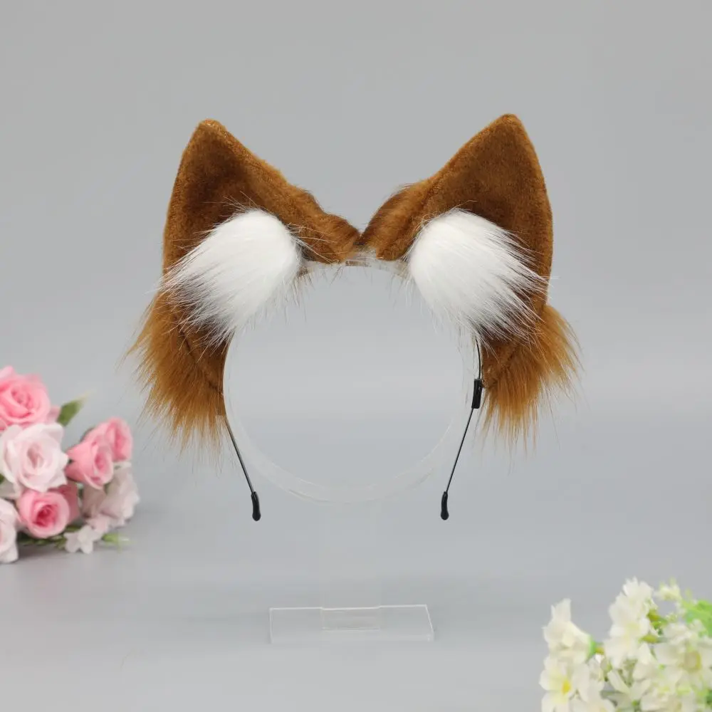 E0049 Faux Fox Cat Ears Headband Tail Set Cosplay Use Animal Costumes Halloween Dress up Accessories
