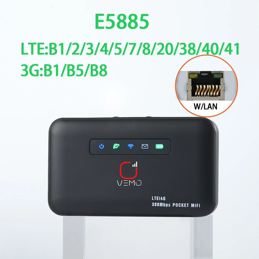 E5885 Pocket Wifi Router 4g Mini Router With Sim Card RJ45 Lan Port 4g Lte Router With Sim Card for Home 2600mAh Battery