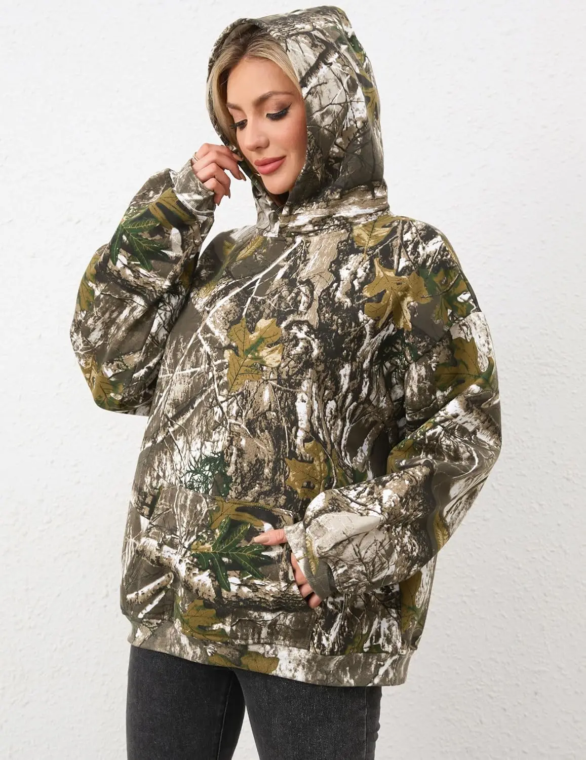 Maple Leaf Print Women's Camouflage Sweaters Hoodie Womens