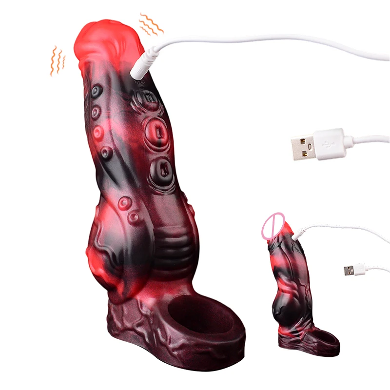 Silicone Monster Penis Sleeve with Glans Vibrator Rechargeable Penis  Enlarger Delayed Ejaculation Cock Condom for Couple Man