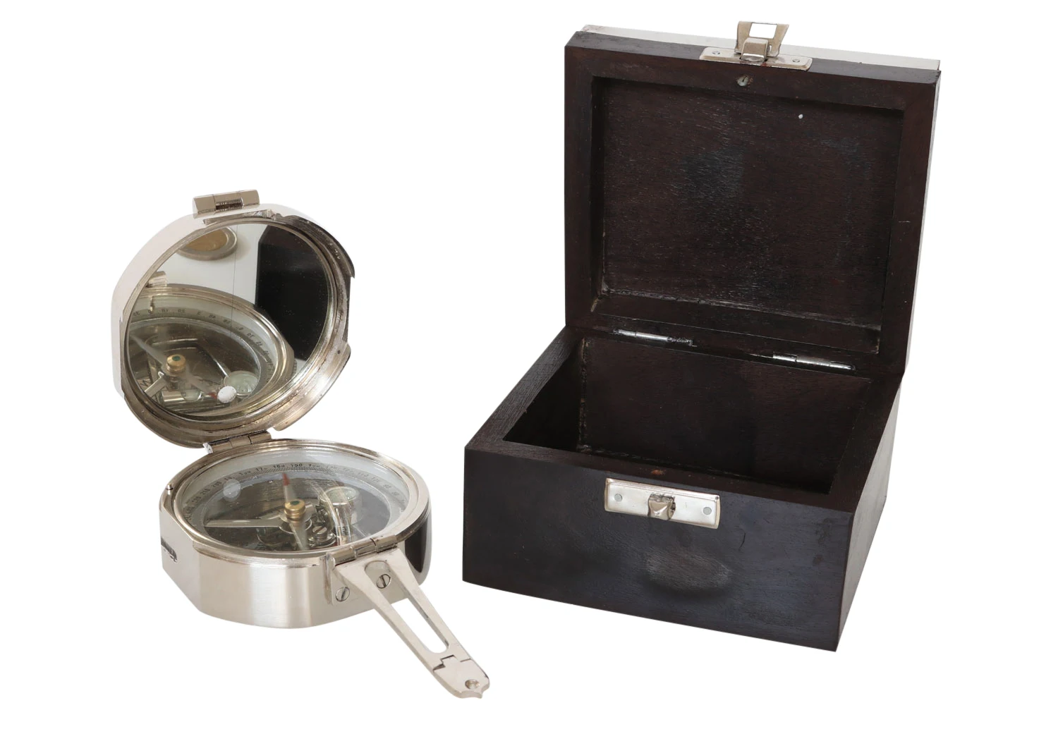 Серебряный компас Маритим корабль украшение Навигация латунь с деревянной коробкой и зеркалом античный морской направленный Магнитный компо