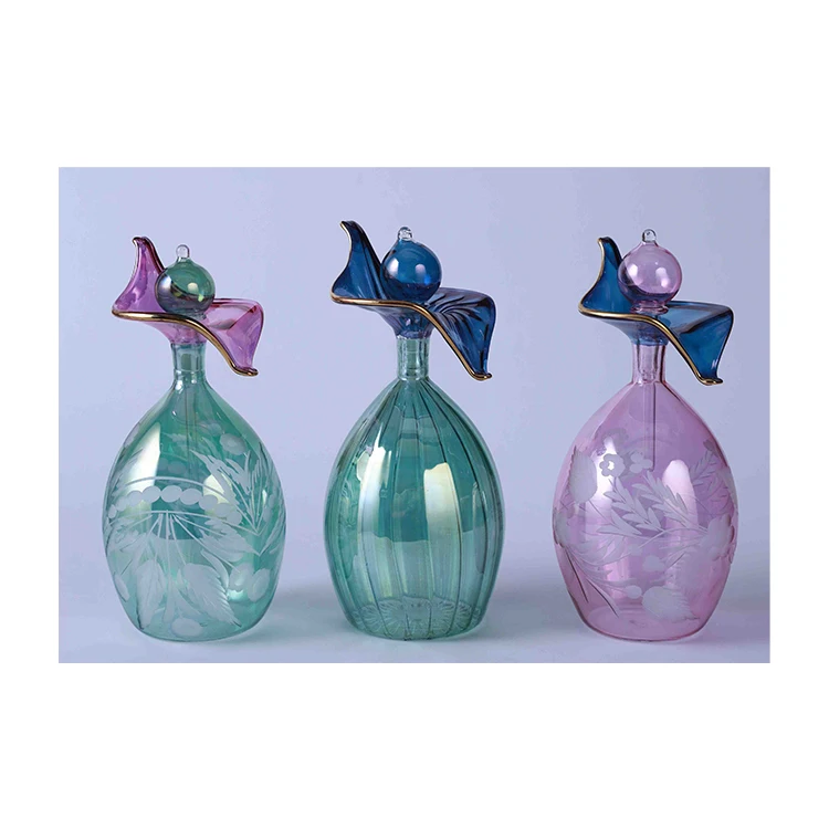 Unique Hand Blown Glass and Crystals Forming Unique Egyptian Designer Luster Soft Colors Glass Perfume Bottles Manufacturer