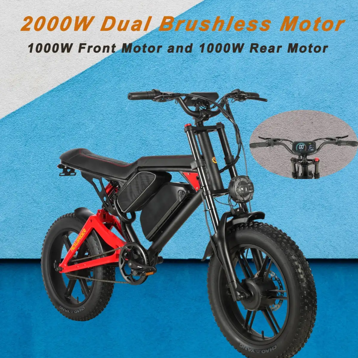 Nexusrider ThunderStrike Dual Motor Super Power Ebike Black Red 2000W 48V 22.4Ah