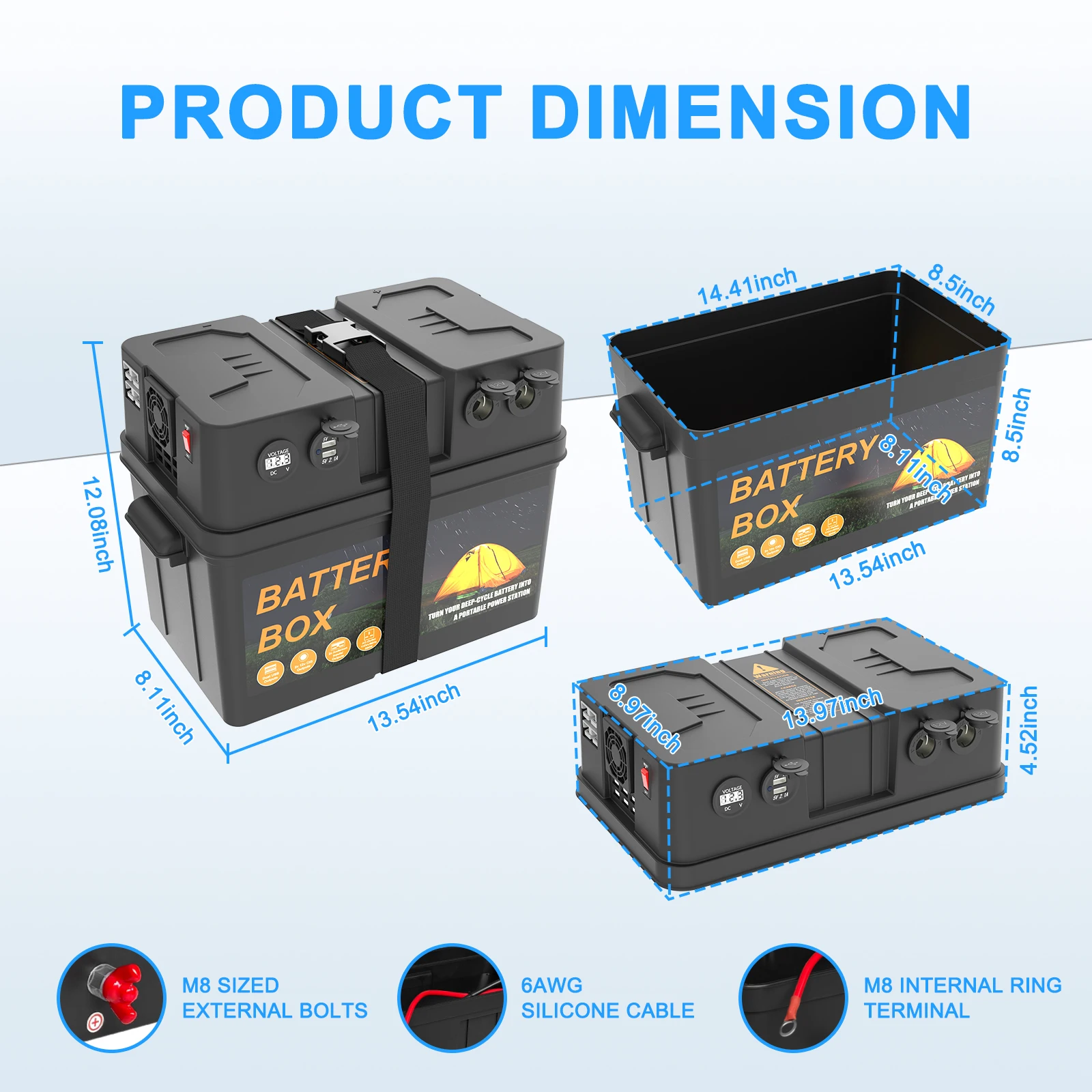 Custom Portable Solar Charge 12V Camping Battery Box 500W Inverter New Design Overload Electronics Instrument Enclosure