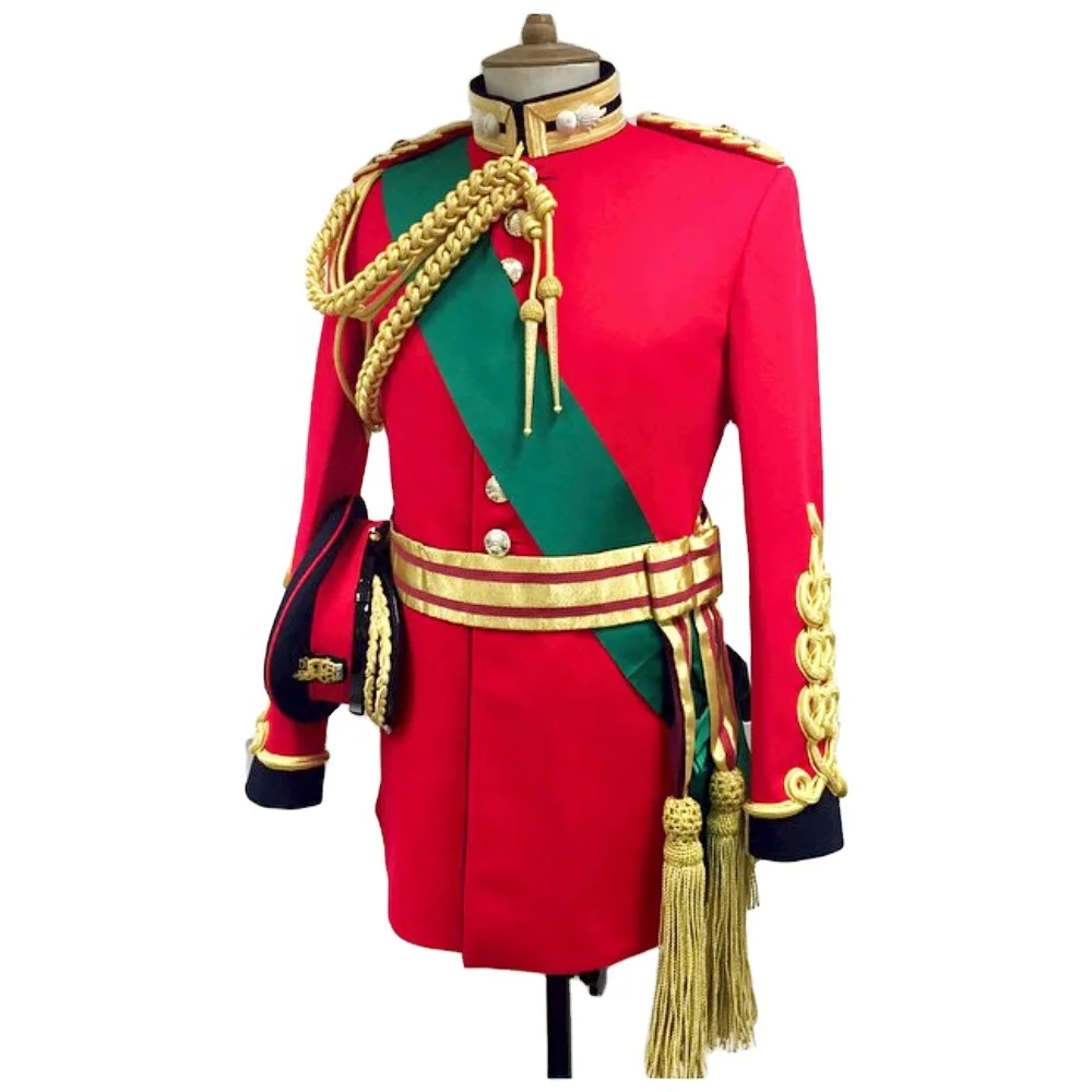 Source Red Doublet Pipers Marching Band Jacket With Green Cuffs And Callor  Decorated Golden Buttons Laces And White Piping Custom Made on m.