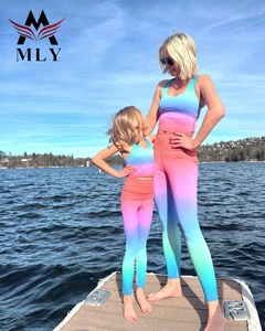 Women's Custom Logo High Waist Seamless Leggings and Padded Sports Bra Gym Set Breathable Gradient Two-Piece Yoga for Plus Size