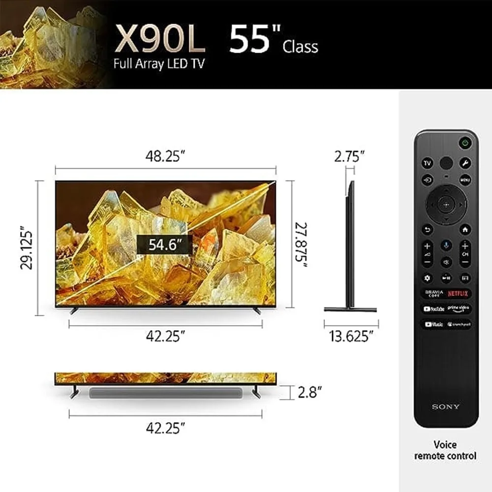 Sony 2024 BRAVIA XR X90L Full Array LED Smart TV 4K HDR Google TV Google Assistant UHD Resolution HDTV Hotel Stand Hotel