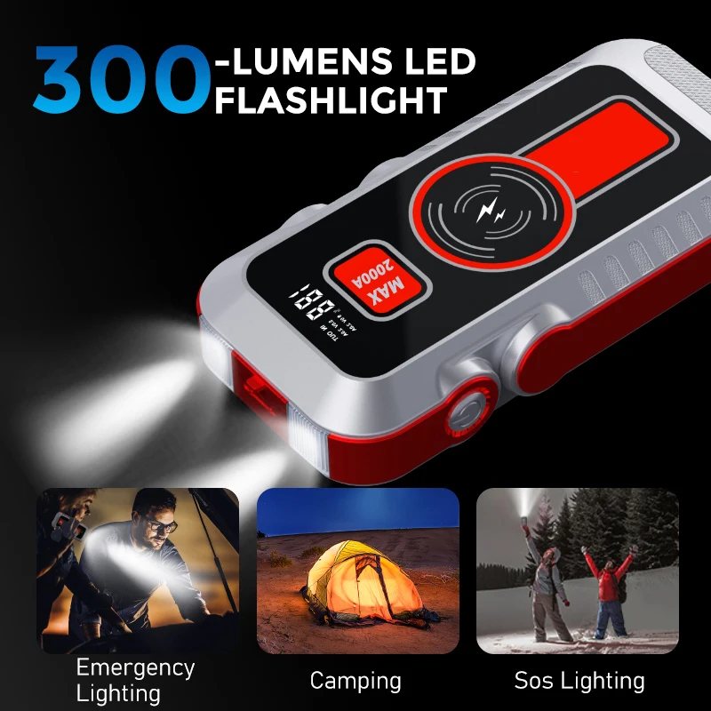 2000A пик 16800 мАч автомобиль скачок стартер прыжок пакет для автомобилей (12V 8L газ/6.5L дизельного двигателя) зарядное устройство для быстрой беспроводной зарядки аккумуляторной батареи