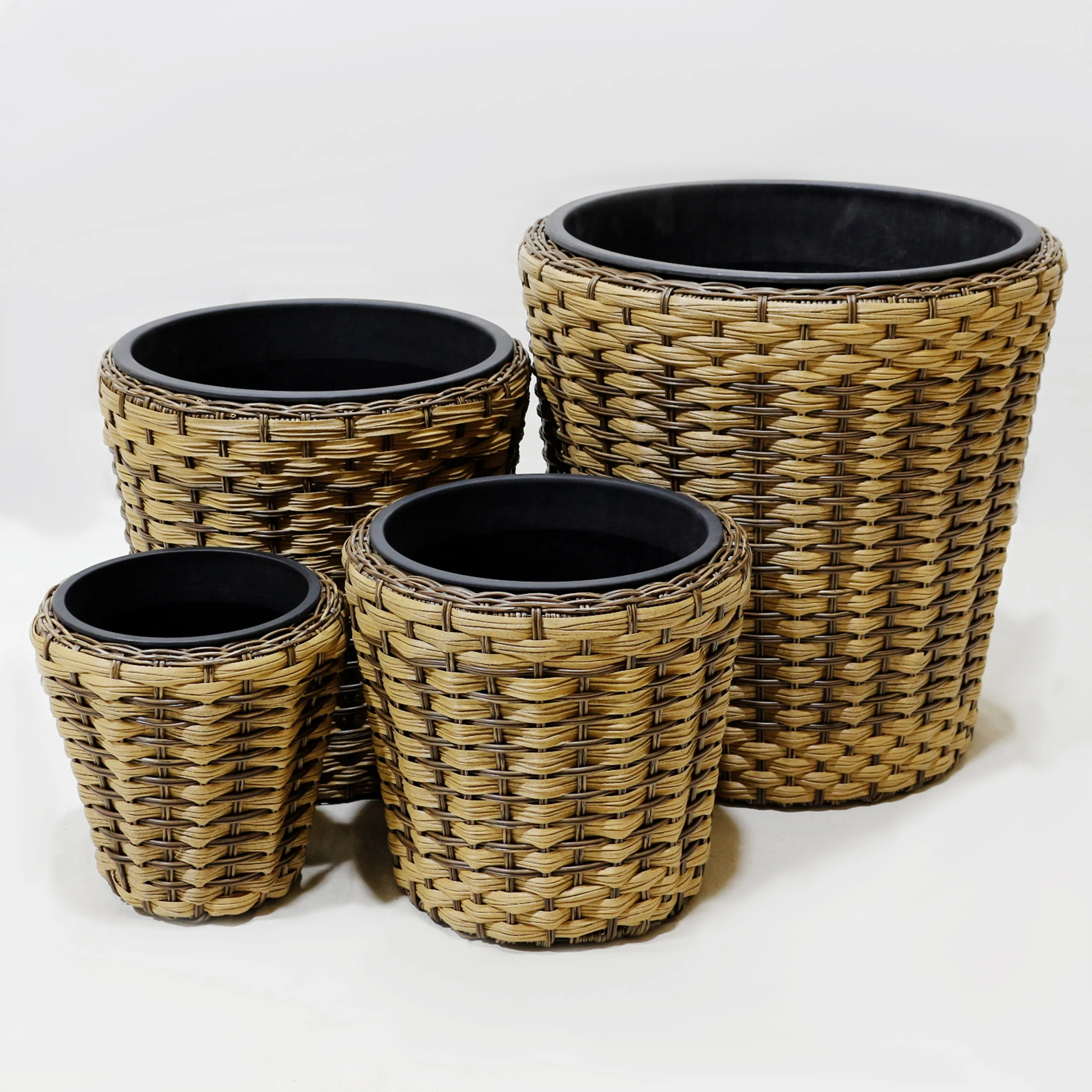 Special Offer Set of 5 Round Style Wicker Planters Good Price Poly Rattan Flowerpot for Home Garden Stylish Flower Pots Planters