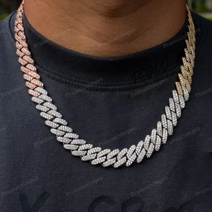 12mm 18K Gold Plated 925 Silver Moissanite Cuban Link Chain Iced Out Hip Hop Three Tone Square Cuban Chian Mens Iced Out Jewelry