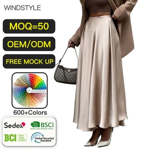 Custom Women's Skirts Elegant High Waist Satin Long Skirt for Ladies Breathable Casual Style for Summer Skirts