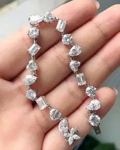 Women's Classic Solid Gold Tennis Bracelet Mixed Shape Diamond Fine Jewelry Bangle for Party Wear Gift Idea