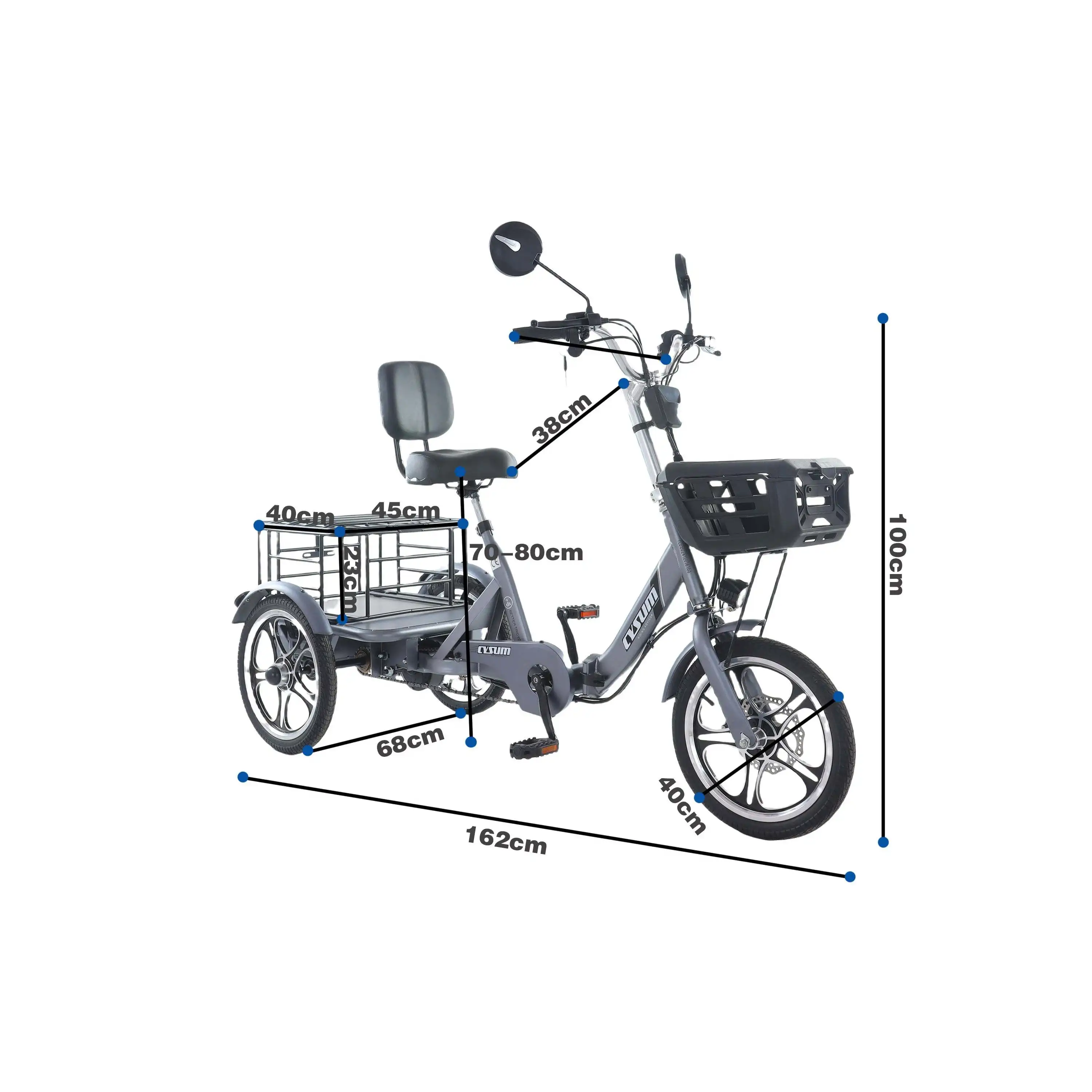 48V 350W Brushless Hub Motor Rear-Drive Foldable Cargo E-Trike 16" Tire 25km/h Top Speed 200kg Max Load 100-150km Range High