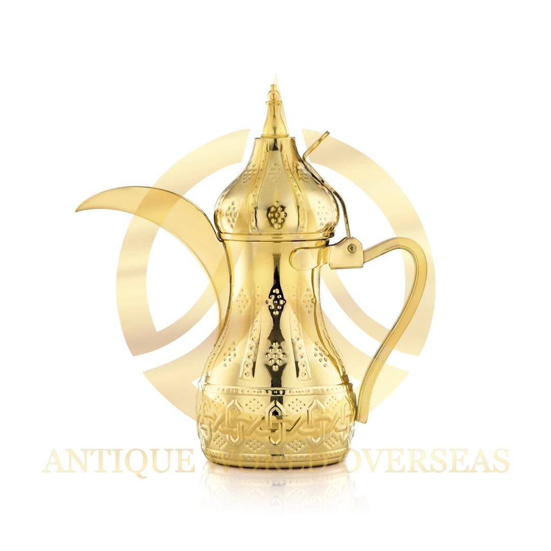 Dinnerware Serving Home Decorative Tea and Coffee Dallah and Jug Handmade Hammered Design Gold Shiny Polished Brass Made