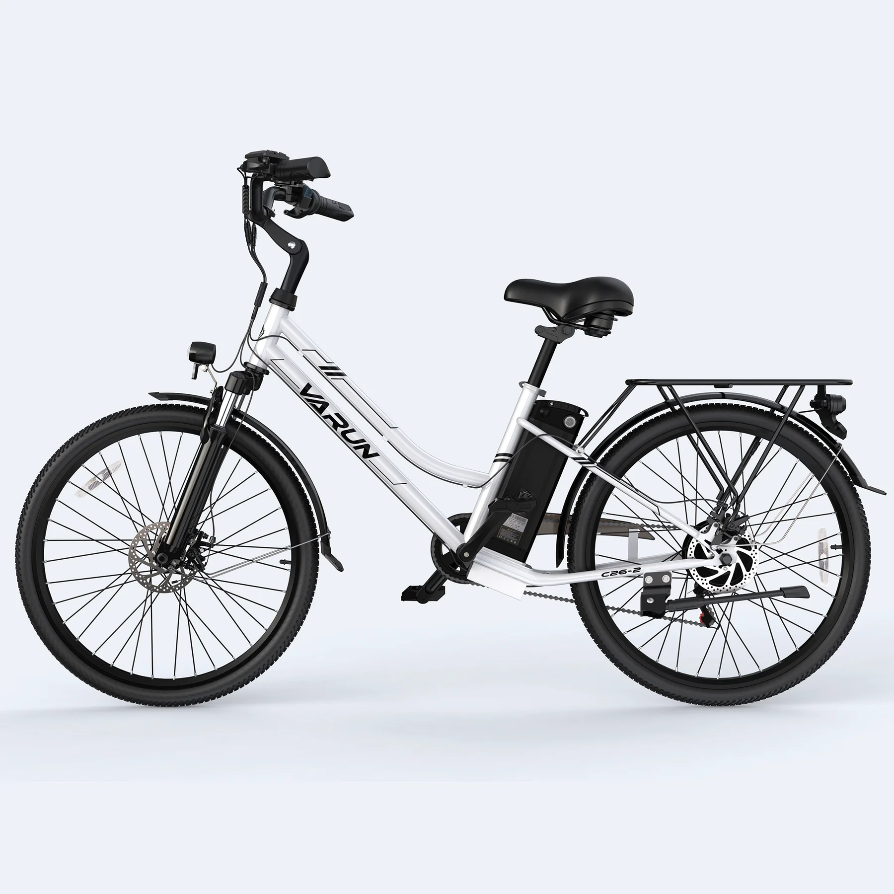 VARUN C26 Electric Commuter Bike White Color for City Use