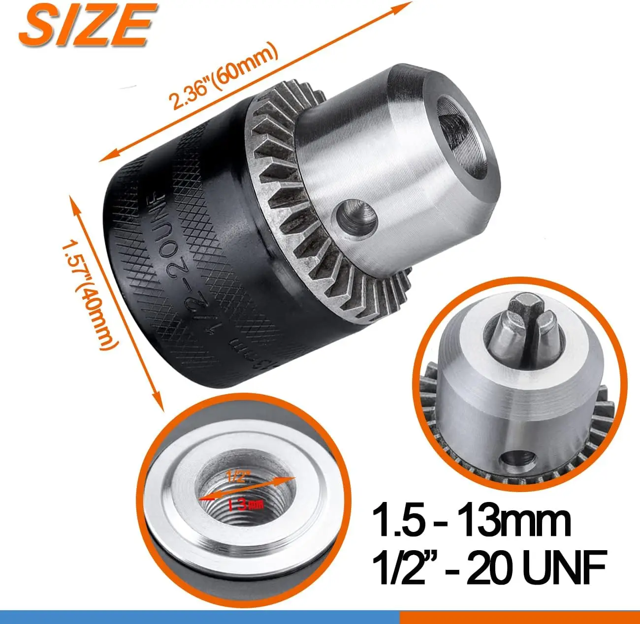 1.5-13mm Keyed Drill Chuck Adapter Kit 1/2
