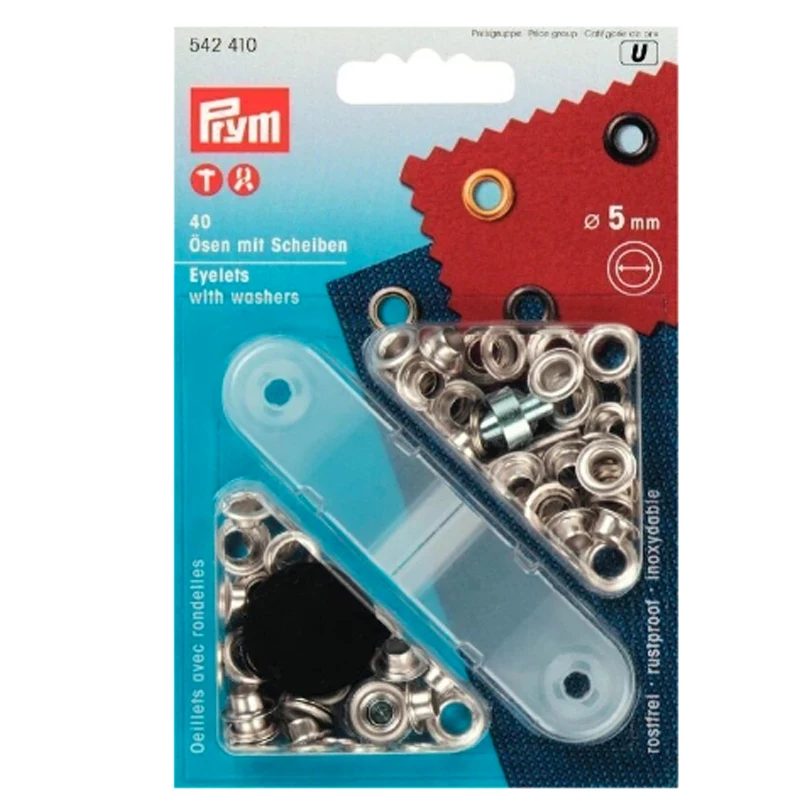 Швейные аксессуары Prym 542410 люверсов с шайбами 5 мм в упаковке 40 штук для одежды и