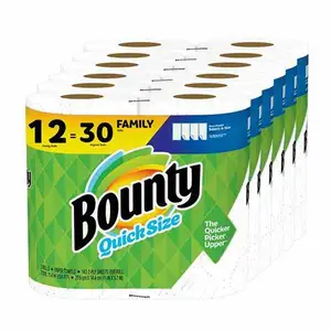 Bounty Quick-Size White Paper Towels 12 Triple Rolls = 36 Regular Rolls 2 Ply Disposable Kitchen Roll Soft and Absorbent