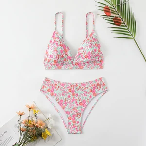 2026 Best Seller V-neck Digital Print Bikini Spandex Polyester Print Swimwear for Music Festival