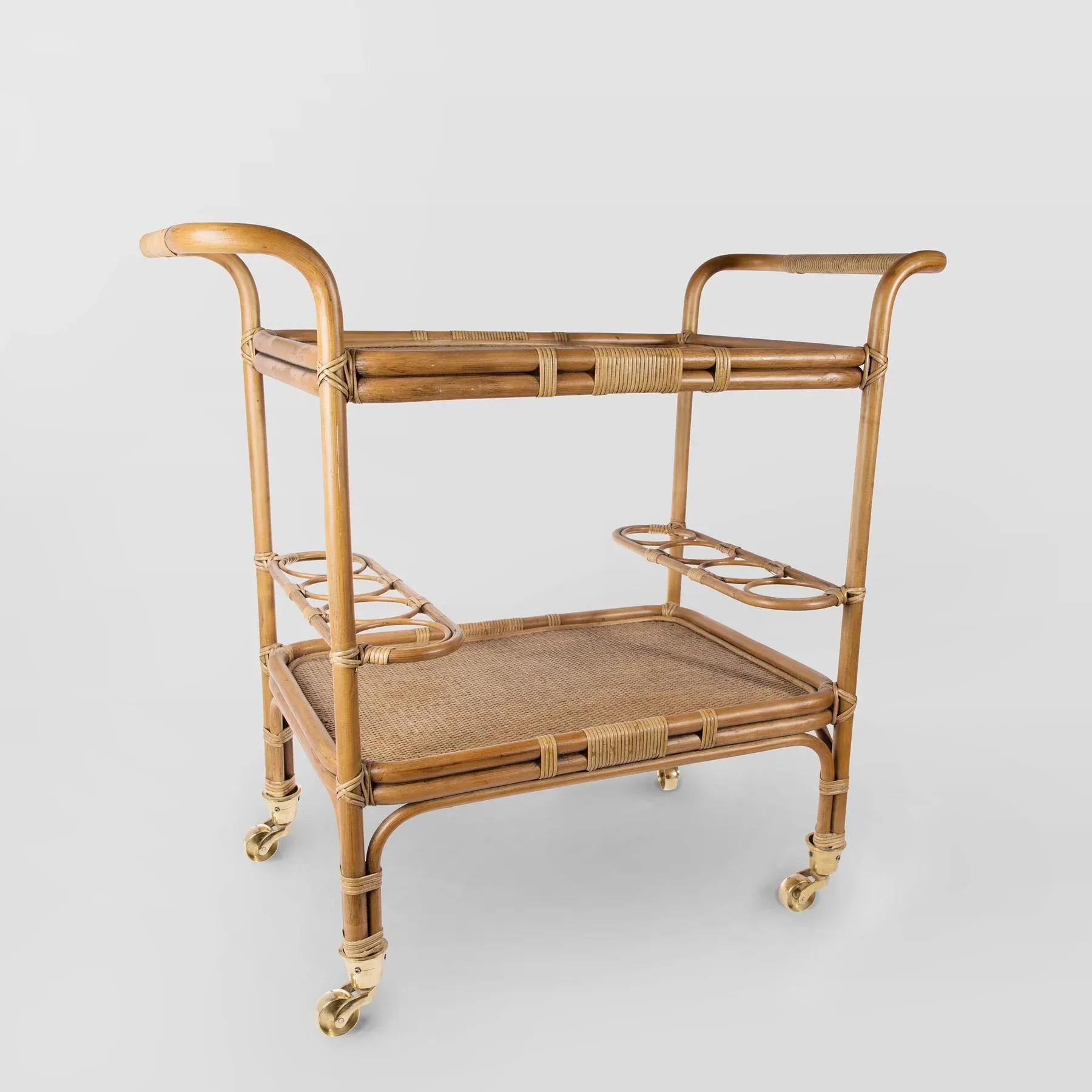 Handcrafted Rattan Bar Cart Trolley Drink And Food Serving Trolleys For