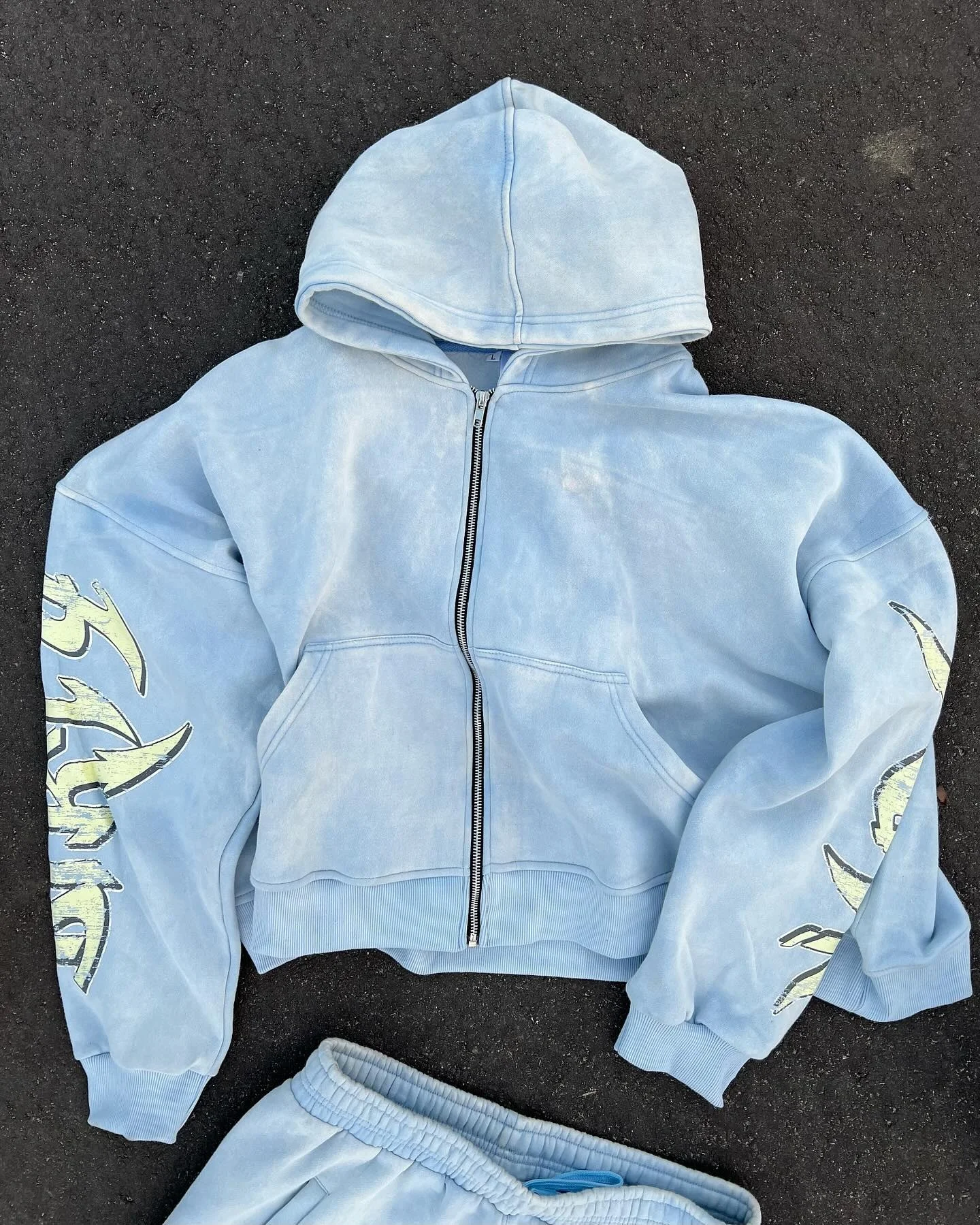 Custom Zip Jacket Cotton French Terry Print Heavy Weight Oversized Stone Sun Faded Distressed Vintage Acid Wash Hoodies for Men gallery 2