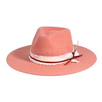 High Quality Pink Feather Felt Fedora Hats Made From Pure Australian Wool For Women