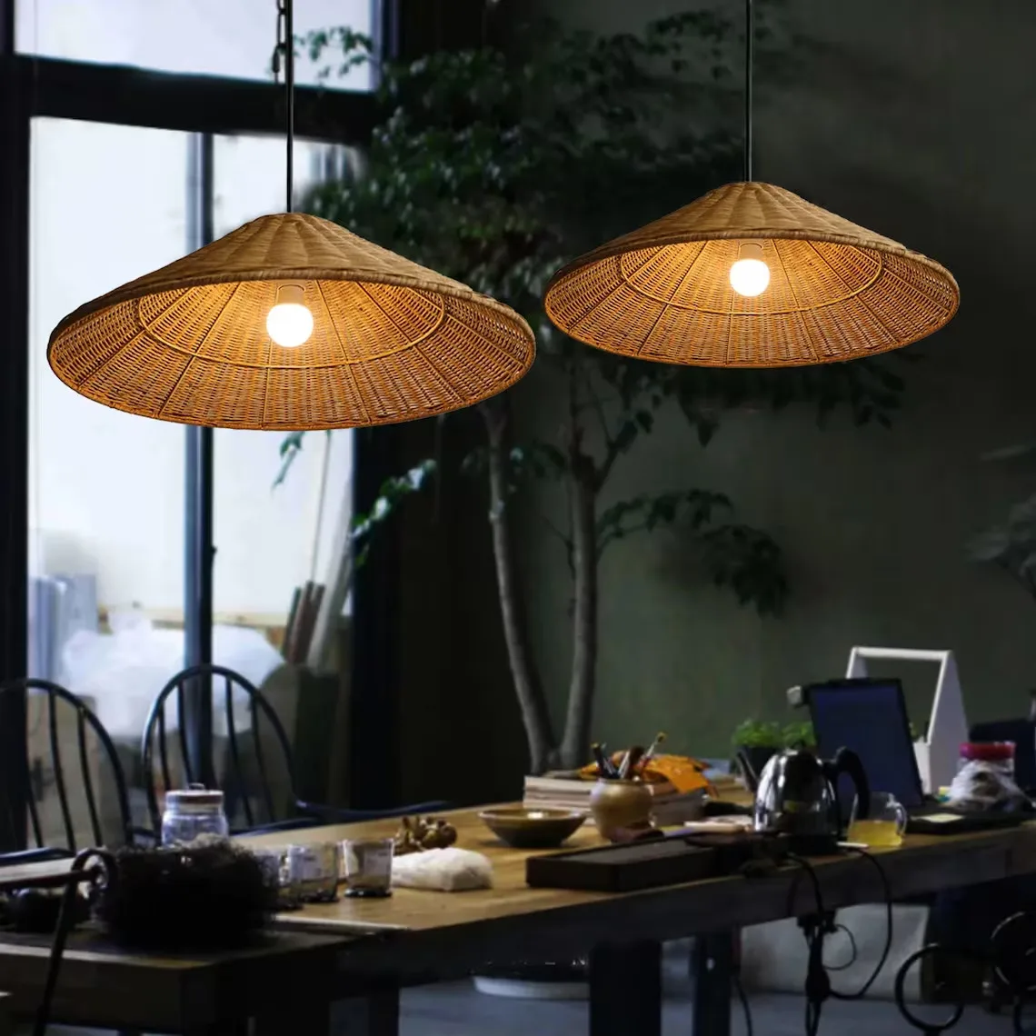 Vintage Rattan Lampshade Farmhouse Minimalist Rattan Pendant Light