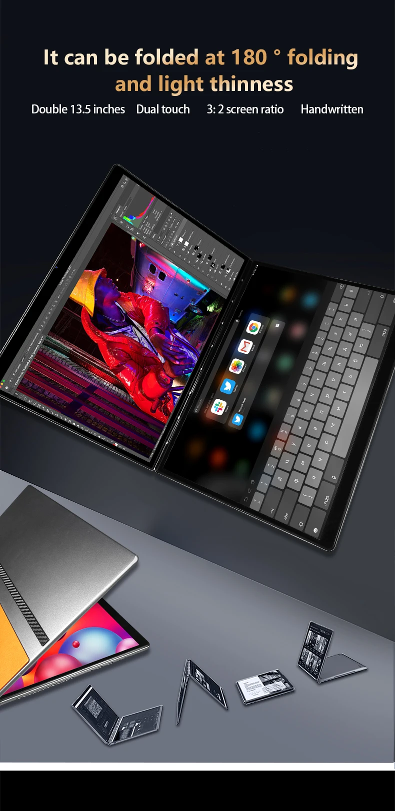 New Model N100 Cpu 13.5inch Laptops Doublescreen Flip Touch Screen Laptop Ram 16gb Ssd 1tb