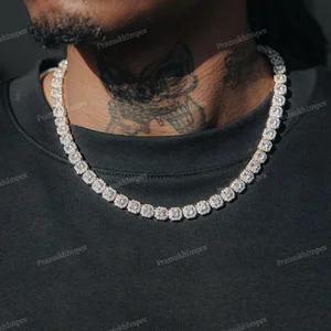 Luxury Hip Hop Iced Fine Sterling Silver Gold Plated Brilliant Cut Moissanite VVS Tennis Necklace 16-24 Inch Custom New