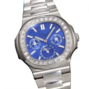 2026 New Hot Selling Blue Dial Watch with High-Quality Steel Strap Moon Phase Function Stylish Automatic Men's Mechanical Watch