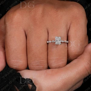 1.00Ct Radiant Cut Lab Grown Oval Engagement Ring Side Marquise Diamond Pave Wedding Anniversary Ring IGI Certified Hidden Halo