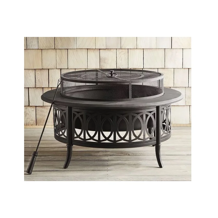 Metal Fire Pit Table Outdoor Round Fireplace Multifunctional Garden