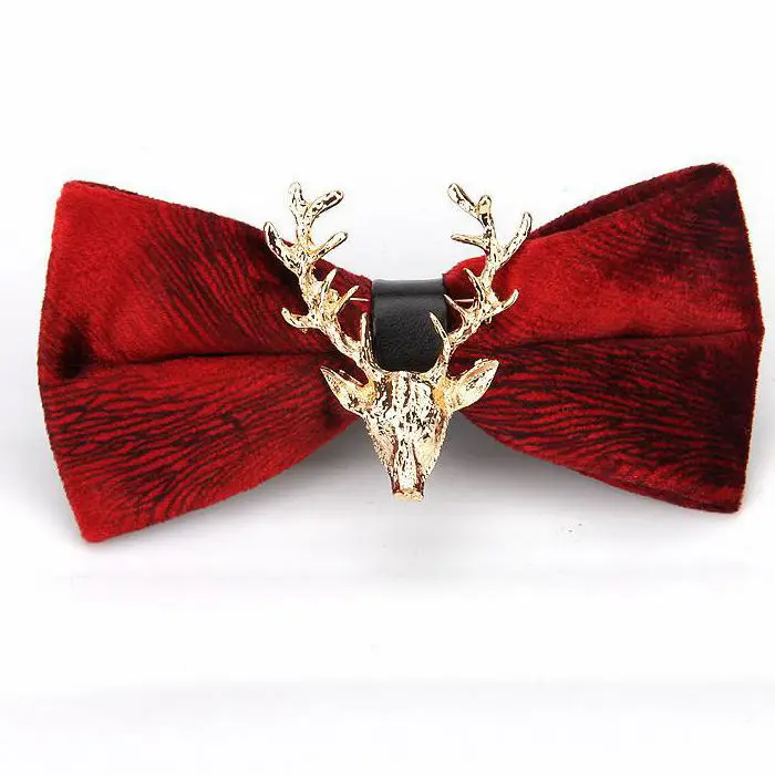 Plain Dyed Velvet Pre-Tied Christmas Bow Tie with Needle Detection for Party and Festive Style