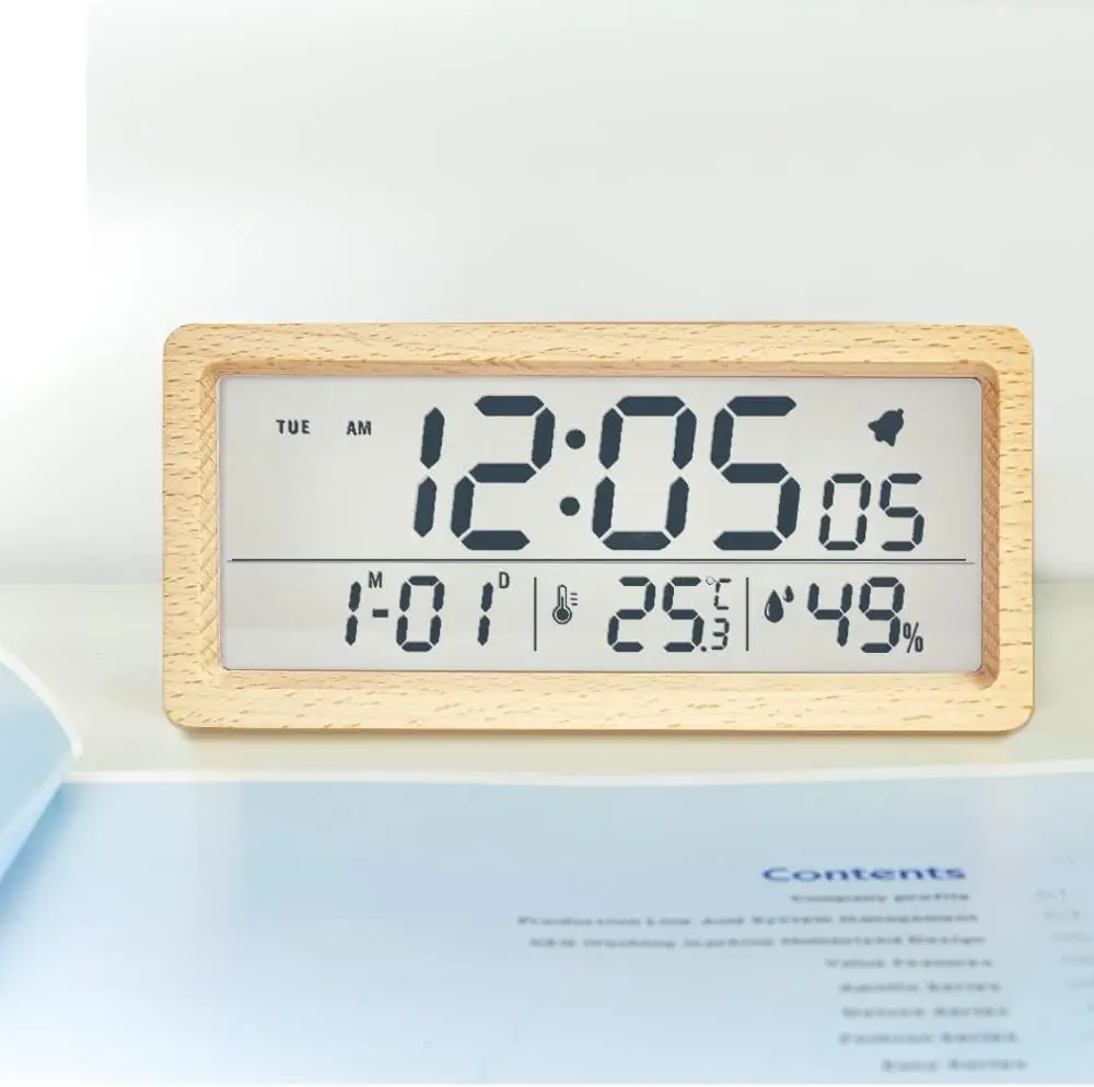 Home Decoration Bamboo LED Wooden Alarm Clock Watch Table Digital Solid Wood Electronic Desktop Table Clocks