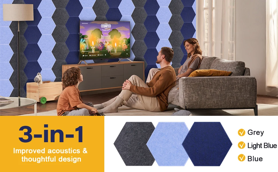 Large 12-Pack 14x12x0.4 Inches Self-Adhesive Hexagon Acoustic Panels Modern Design Wall Soundproof Dampening for Bedroom Walls manufacture