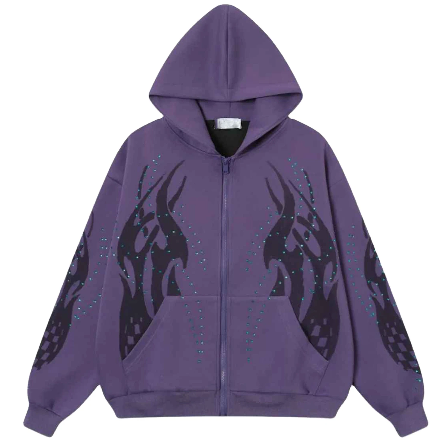 Glory Custom Logo Supplier Oversized Rhinestone Zip Up Hoodie Heavyweight Thick Zipper Jacket Crystal Rhinestone For Causal Wear