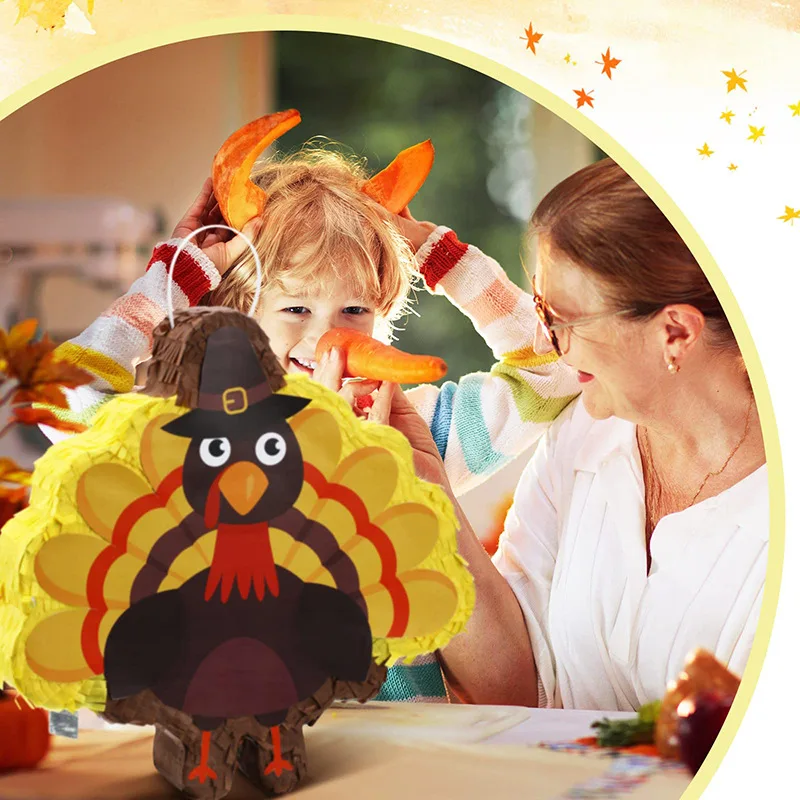 Thanksgiving Day Pinata with Blindfold Bat and Confetti for Thanksgiving Turkey Theme Parties Carnival Decoration