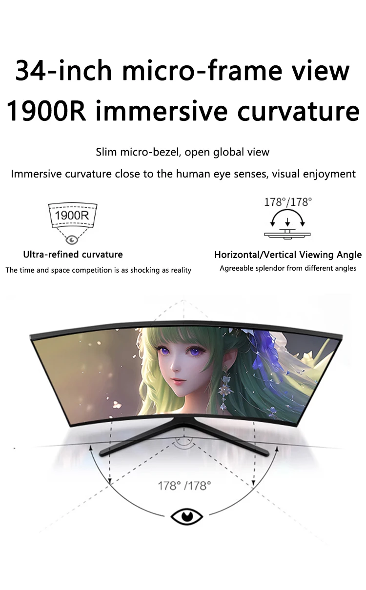 34" 4k Ips Panel Narrow Bezel Flat Monitor Native 100hz Designer Gaming ...