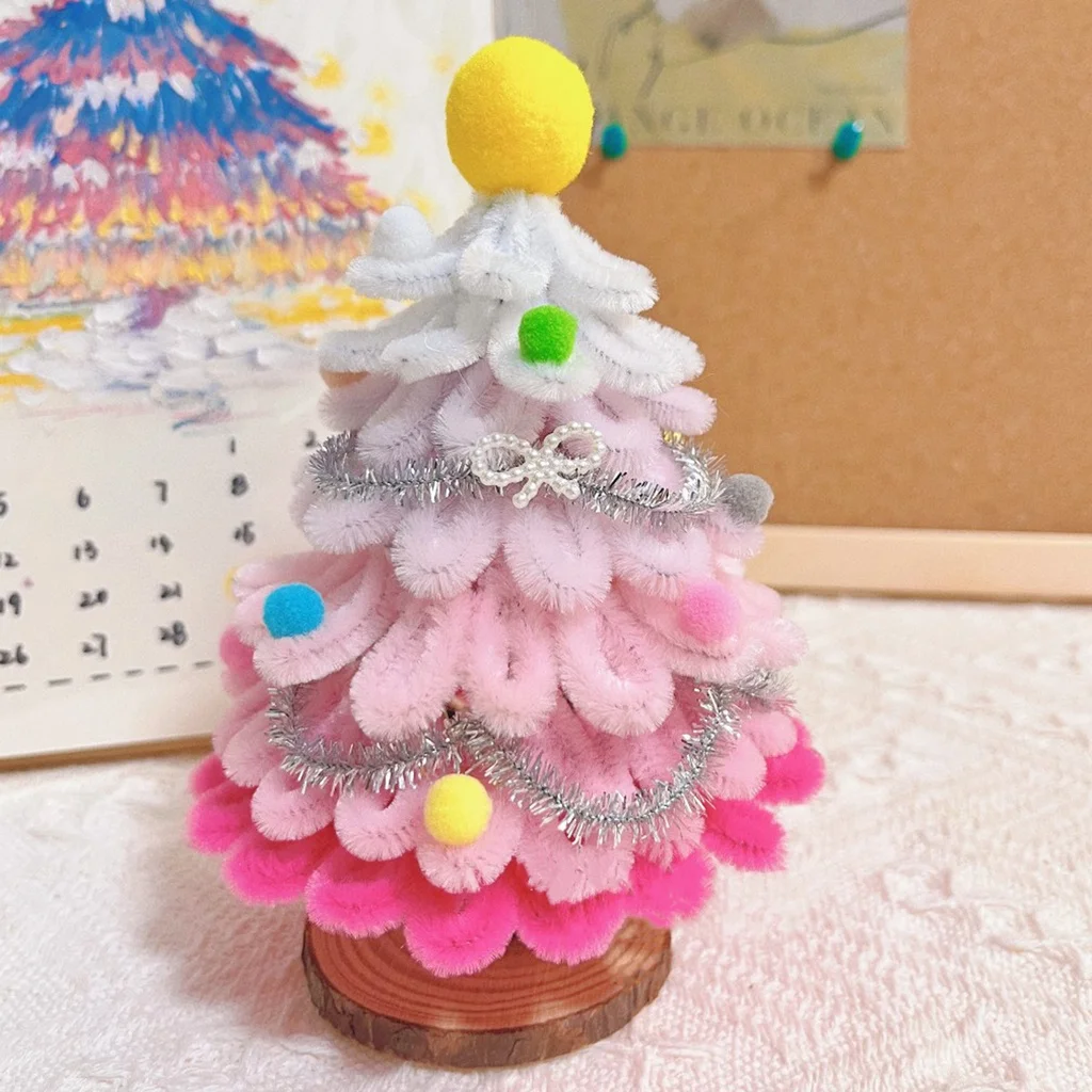 ハンドメイドクリスマスツリー｜ピンク・グリーン装飾用ギフト