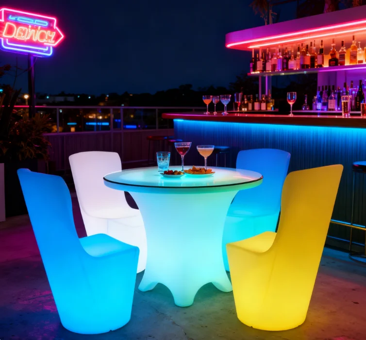 Durable Fancy Cocktail Table LED Chairs 16 Color Chang Lighting Furniture Glow LED bar Table and Chair Set for Event Furniture