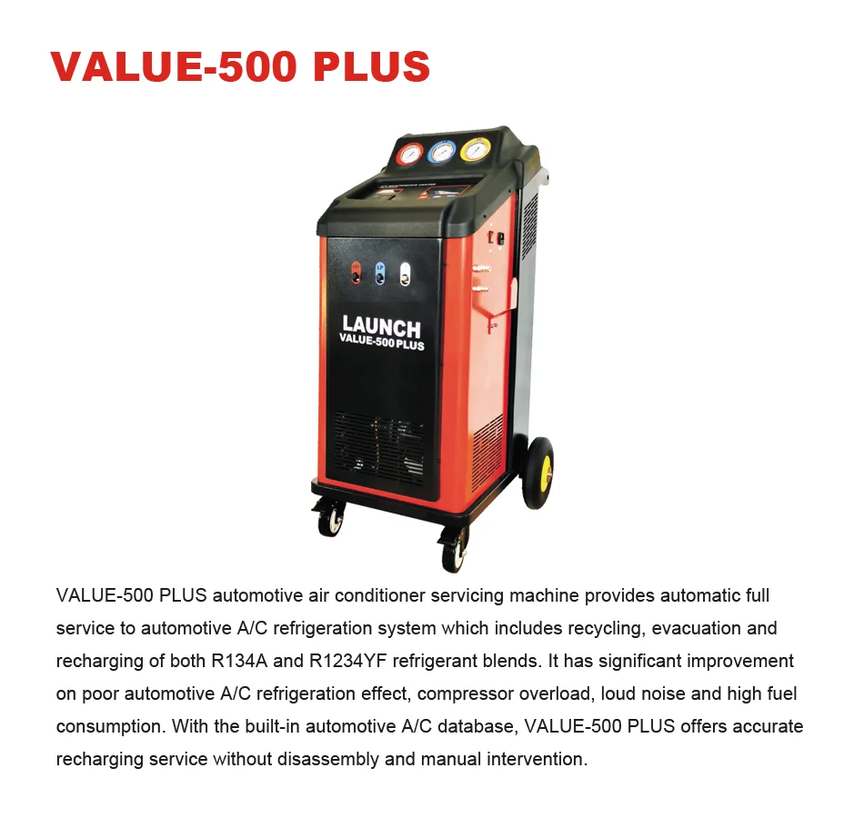 Launch R134 Ac Machine LAUNCH Value 500 Plus R134a Car A/C Refrigerant Machine for Efficient ...