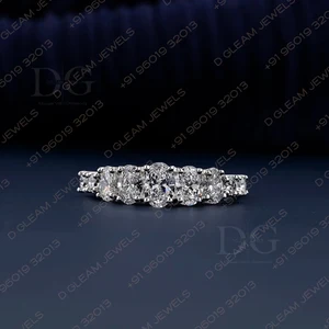 2.55 TCW Oval Lab Diamond Wedding Band Round Side Stone Eternity Band Mismatched Stacked Wedding Bands Conflict Free For Bridal