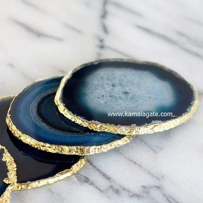 Wholesale Wholesale Assorted Agate Coasters with Golden Electroplated Trim Semi-Precious Stone Crafts for Table Home Decoration for Sale semi-precious stone craft