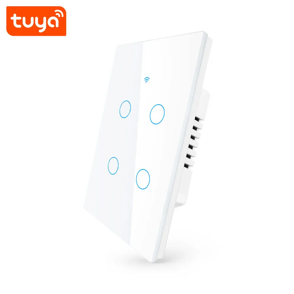 Tuya 4CH Smart WiFi Touch Switch US Standard 4 Gang Wall Light Switch Support Voice Control Alexa Google PST-TY-U4