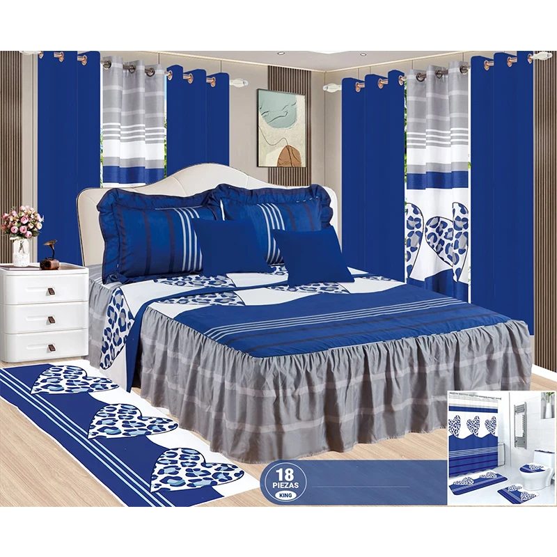 2024 New 18piece Cotton Bedding Set With Bedspread Curtains Bath Set