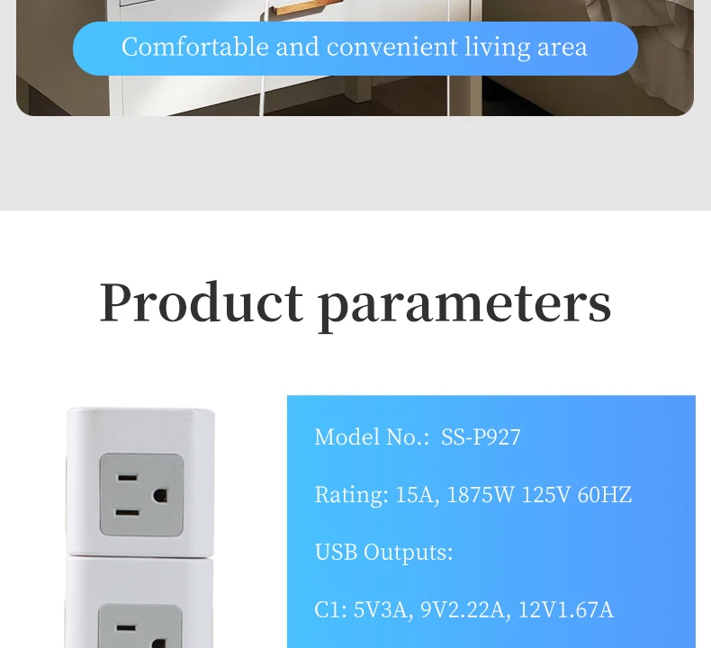 5FT Extension Cord 12 AC Outlets 6 USB Ports Stackable Tower Surge ...